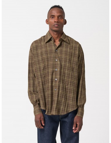 Chemise Normal Madras, Marron à Carreaux Blanc et Vert Amélioration de cerveau avec